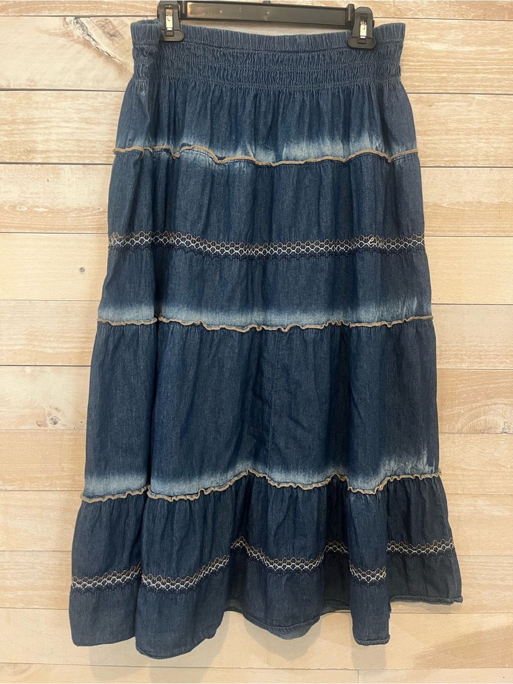100% Cotton Tiered Denim Y2K Maxi Skirt - Picture 2 of 7